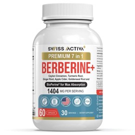 Organic Berberine 7-in-1 Supplement with Bioperine | 1025mg | Ceylon Cinnamon | Turmeric Root | Ginger Root | Apple Cider Vinegar | Goldenseal Root | Metabolic & Digestive Support | 30-Days Supply