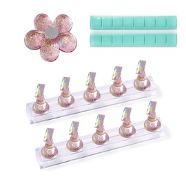 10pcs Magnetic Pink Nail Art Holder Nail Art Stand Nail Art Display Manicure Tool with 3 Bases, 16pcs Glue