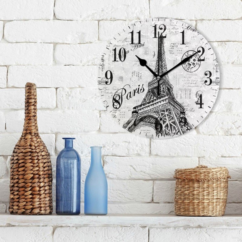 xigua Paris Eiffel Tower Wall Clock, Silent Non Ticking 10