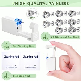 Novopiercing 24 Pcs Ear Piercing Kit: Disposable Ear Piercing Gun Kit with 8 Guns, 8 Pcs Earrings Stud, 8 Pcs Cleaning Pads