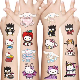 Cartoon My Melody Kuromi Cinnamoroll Pompompurin Keroppi Temporary Tattoos & Face Stickers For Kids,Party Favors,Tattoos Art Make up Deco BJHSL