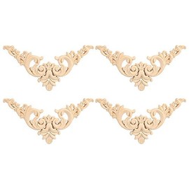 4Pcs Rubber Wood Carved Corner Onlay Applique Furniture Unpainted DIY Home Door Wall Cabinet Frame Decor (12 * 12cm)