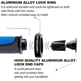 TOPCABIN Bicycle Grips,Double Lock on Locking Bicycle Handlebar Grips Rubber Comfortable Bike Grips for Bicycle Mountain BMX (Two-color black and blue + aluminum plug)