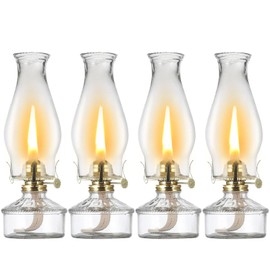 4 Pieces Large Oil Lamps for Indoor Use Vintage Classic Kerosene Lamp Lantern Rustic Clear Glass Chamber Oil Lamp Decorative Antique Oil Hurricane Lamp for Tabletop Decor, 12.2 Inch