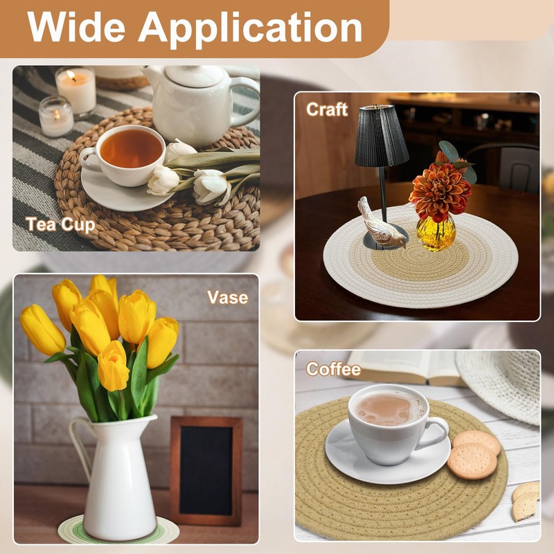 sourcing map 2Pcs Round Braided Placemats, 9.4" Woven Placemats Kitchen