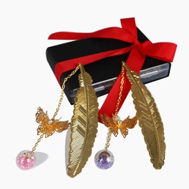 Metal Feather Bookmark Birthday Party for Women Girls, Butterfly Bookmark for Valentine's Day Mother’s Day Teacher’s Day,Pack of 2,Glod.