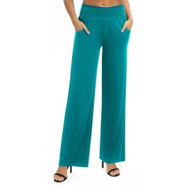 Urban CoCo Womens High Waist Flowy Palazzo Pants Elastic Waist Wide Leg Stretchy Straight Leg Dressy Casual Lounge Trousers Teal