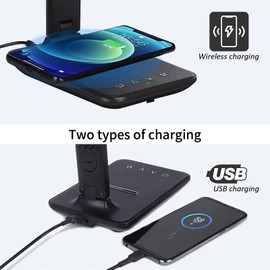 CSYY LED Desk Lamp with 10 W Wireless Charger, 3 Colours and 5 Brightness Levels, Dimmable, Memory Function Table Lamp, Portable, Touch Control, Eye Protection for Office, Reading