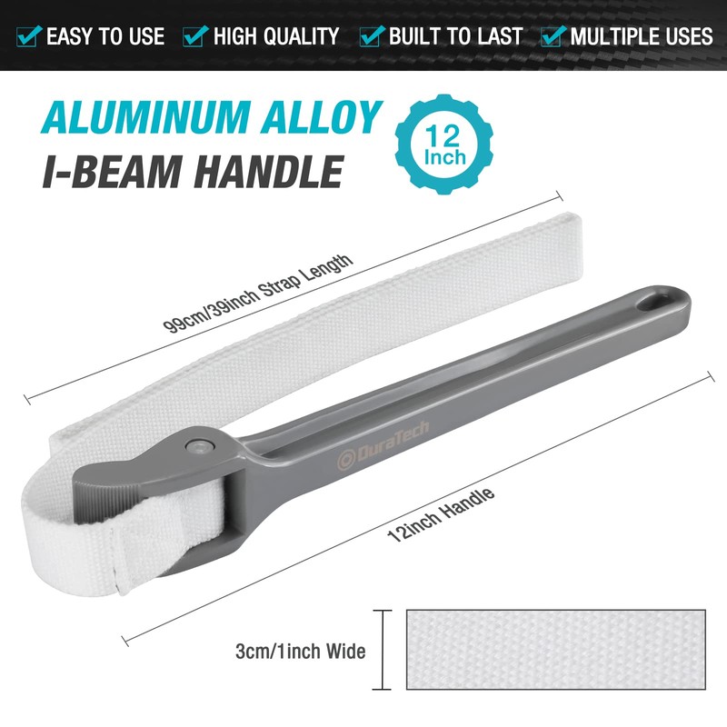 DURATECH Strap Wrench 12" Handle, Adjustable Nylon Strap Pipe Wrenches,