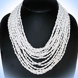 Twisting Strand Snow White Beads Layered Unique Chic Crystal Rhinestone Elegant Jewelry Necklace For Women