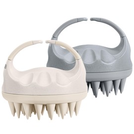 HEETA Hair Brush, Hair Growth Scalp Massager with Soft Silicone Bristles to Remove Dandruff, Relieve Itching & Relax Scalp, Shampoo Brush for Wet Dry Hair Care, Beige & Grey, 2 Count