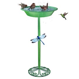 WANGIRO Bird Baths for Outdoors 12 Inch Outdoor Garden Bird Feeder Metal Birdbath for Backyard Birding Freestanding for Garden Yard and Lawn Decoration-Green
