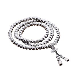PEPAXON Beads Necklace for Men Cross Necklace Stainless Steel Necklace Chain Waist Chain 108 Buddha Beads Necklace (Silver-Cross)