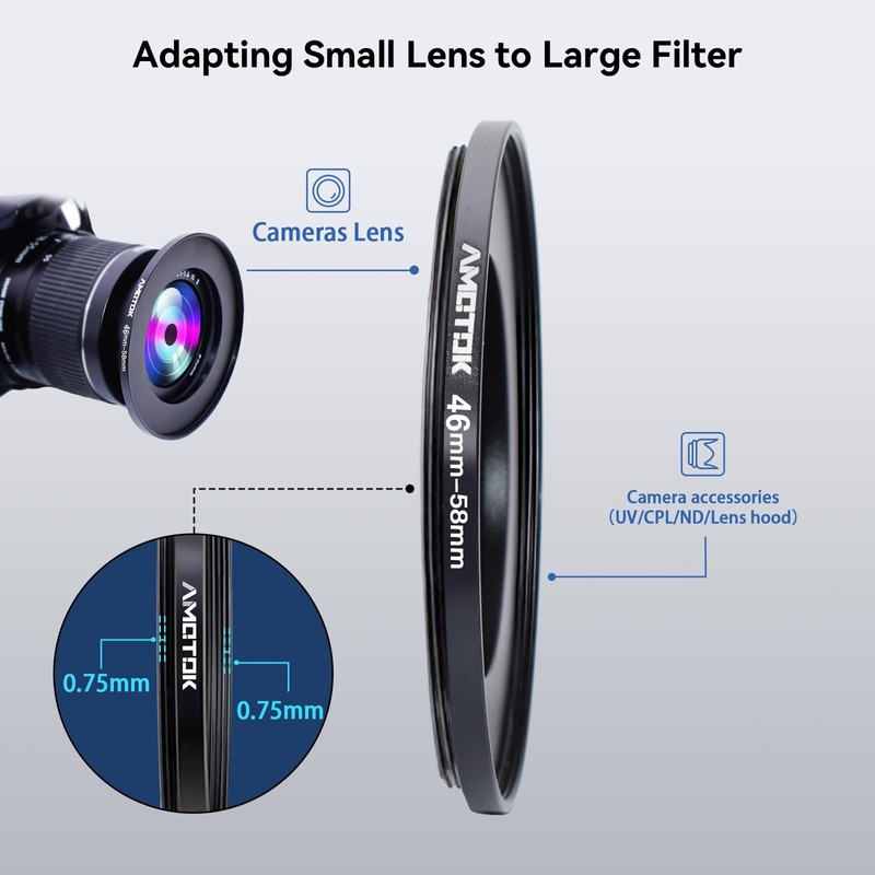 46mm Lens to 58mm Camera Lens Adapter, 46mm to 58mm
