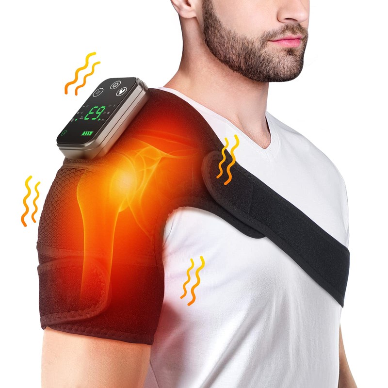 Cordless Heated Knee Massager, 2PC Heating Shoulder Support Brace Wrap