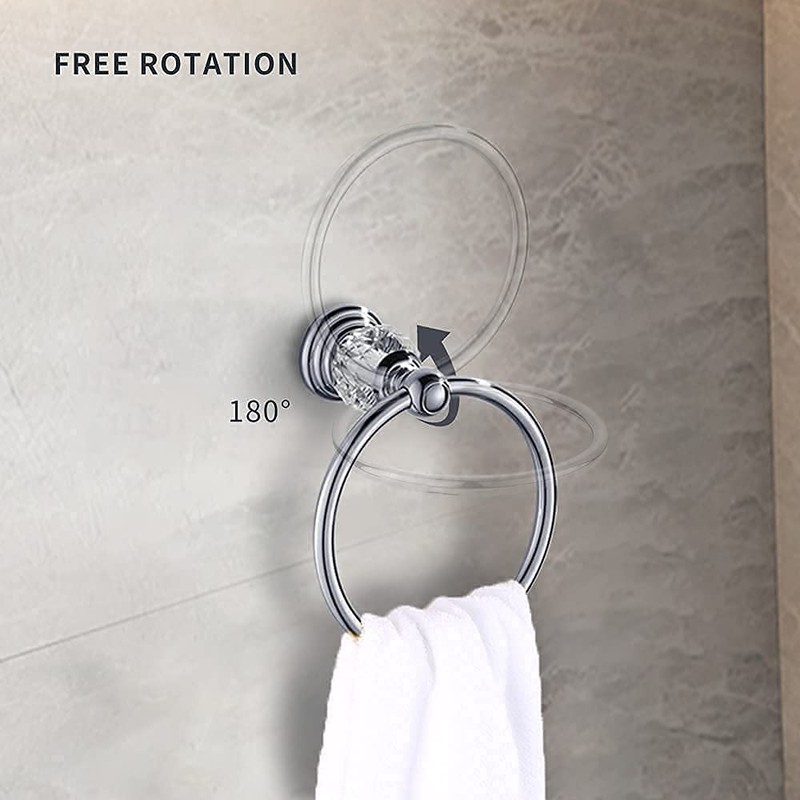 BATHSIR Crystal Towel Ring, Bathroom Hand Towel Holder Chrome Towel