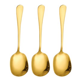 3 Pcs Stainless Steel Large Buffet Serving Spoons, Gold Serving Spoons, Salad Serving Spoons with Long Handle, (21.7 x 6cm), Dishwasher-Safe, Large Spoons for Kitchen, Restaurant, Buffet, Banquet