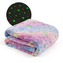 Winthome Glow in Dark Blanket, Soft Flannel Fleece Stars Blanket,All Season Throw Blanket for Kids ( Colorful Star, 130x170cm )