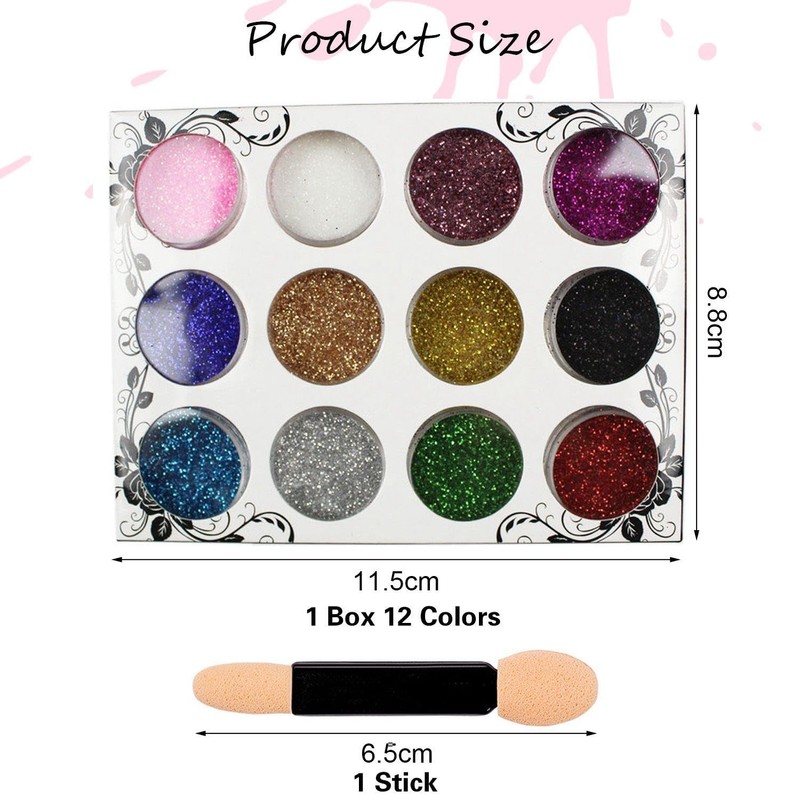 1 Box Fine Glitter, 1 Double Headed Sponge Stick, Twelve