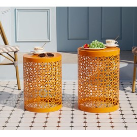 HFHOME Set of 3 Heavy-Duty Round End Side Table, Coffee Table for Indoor Multifunctional Use, Outdoor Decorative Garden Stool Plant Stand, Orange