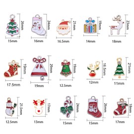 SUNNYCLUE 1 Box 32pcs Rhinestone Christmas Pendant Charms for Necklace Bracelet Jewelry Making Christmas Tree Decor Accessory Xmas Tree Snowflake Snowman Reindeer Charms