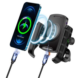 iMESTOU - Cargador inalámbrico de montaje para teléfono QC3.0 USB C para manubrio/espejo retrovisor para teléfono funciona con motocicletas de 12 V/24 V o enchufando a un enchufe USB A universal para