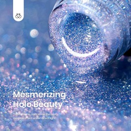 Beetles Reflective Glitter Gel Nail Polish, 6 Colors Holographic Gel Polish Kit Sparkle Glitter Pink Gel Flash Dimond Sliver Gold Soak Off UV LED White Manicure Kit Gift for Her