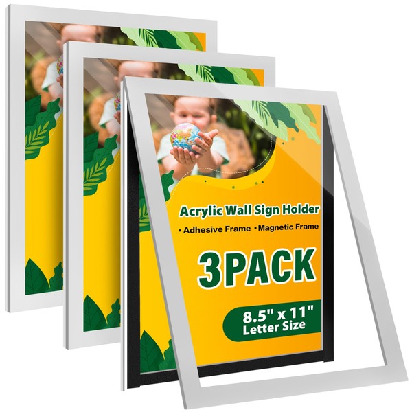 VAIIGO Acrylic Wall Sign Holder 8.5 x 11-3Pack Adhesive Frames
