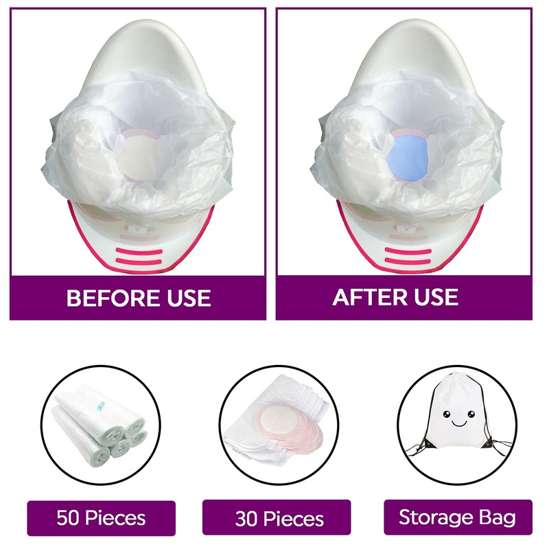 80 Potty Liners, Includes - 30 Disposable Travel Potty Liners