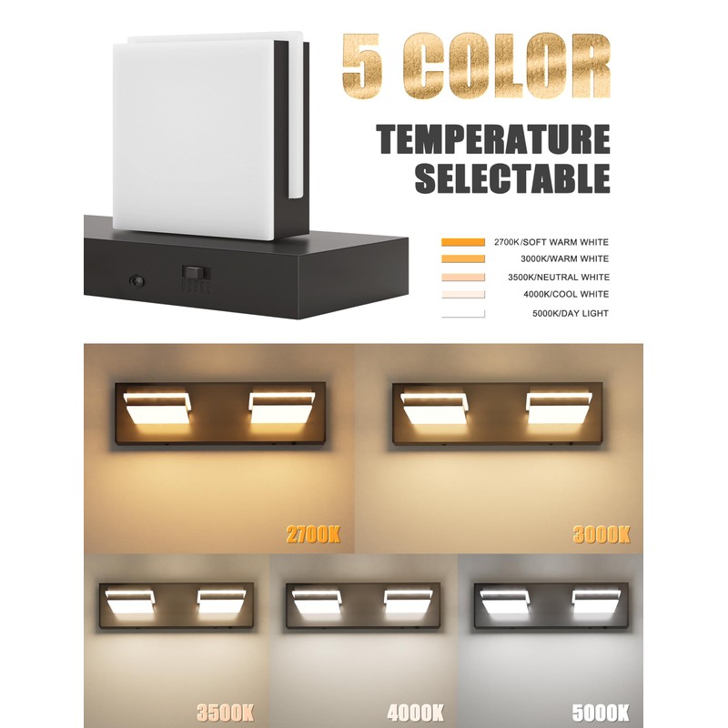 VOLISUN Modern Bathroom Vanity Light Fixtures (2-Light, 15.5-Inch), 5CCT Dimmable