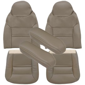 NLQR Front Driver and Passenger Side Bottom & Top Back Replacement Seat Covers & 2Pcs Seat Armrest Cover Tan Compatible with Ford Excursion 2000 2001, #NH EH LH 4H
