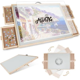 ALL4JIG 2000 Pieces 2-in-1 Tilting & Rotating Puzzle Board for Adults Gifts, Wooden Jigsaw Puzzle Table with 4 Drawers, 28.5" x 40.1" Portable Board with Lazy Susan and Cover