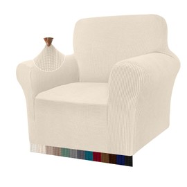 Granbest High Stretch Armchair Covers Super Soft Chair Covers for Living Room Jacquard Sofa Cover for Dogs Non Slip Chair Slipcover with Arms Furniture Protector (1 Seater, Beige)