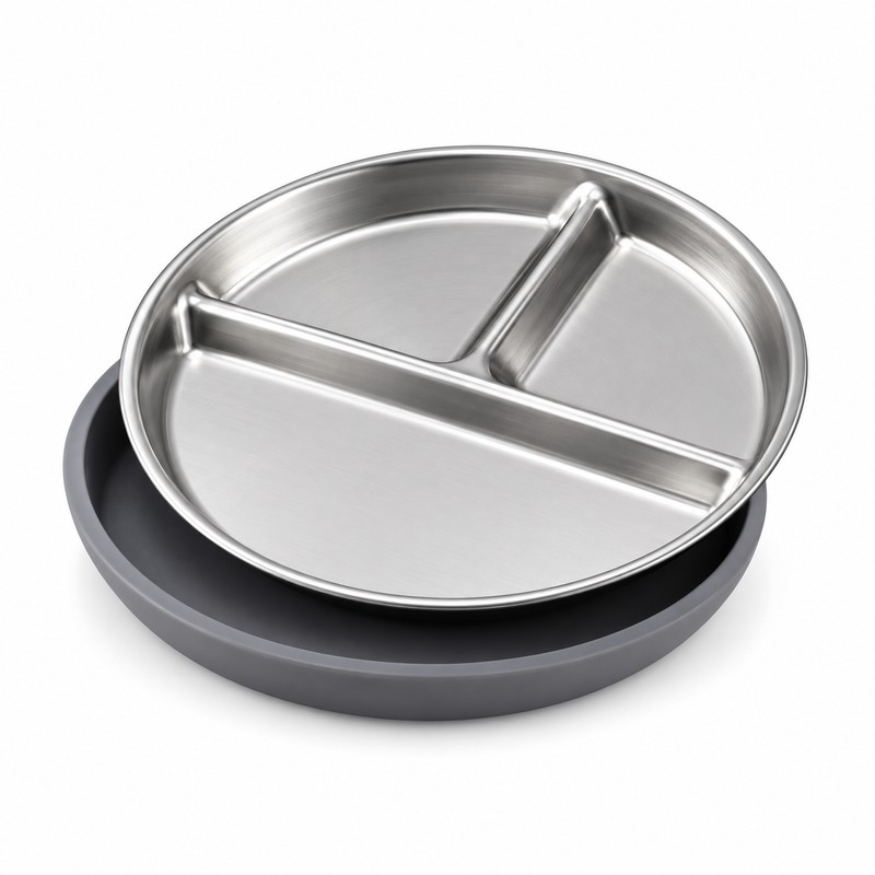 3-Pack Stainless Steel Divided Suction Plates for Kids – 3-Section