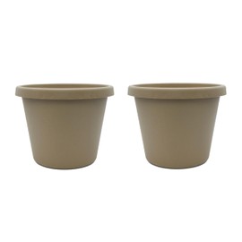 The HC Companies 16 Inch Round Prima Planter - Plastic Plant Pot with Rolled Rim for Indoor Outdoor Plants Flowers Herbs, Sandstone (Pack of 2)
