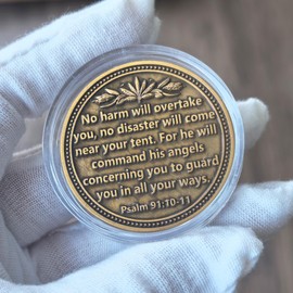 LZWIN Archangel Michael Challenge Coin - 1.57 Inch Zinc Alloy Token Featuring Psalm 91 for Protection and Strength - Perfect Faith Gift for Encouragement