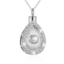 Dletay Women's 925 Sterling Silver Cremation Jewelry Necklace with Teardrop Pendant and Zircon Ashes Jewelry