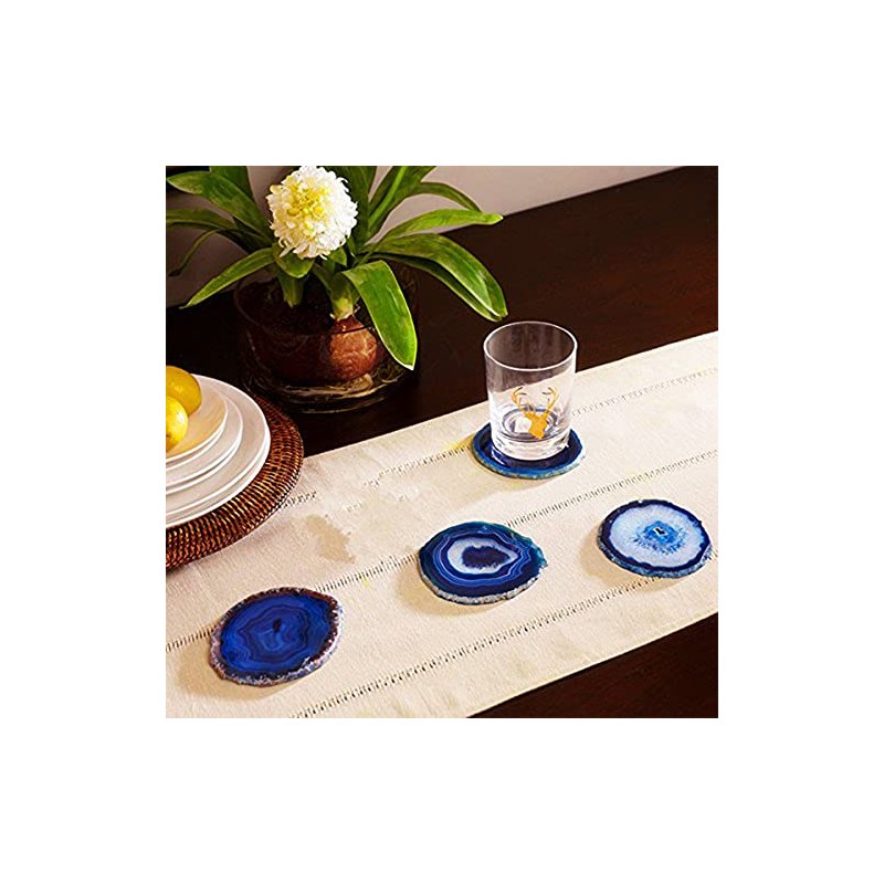 JIC Gem Extra Blue 4-5" Dyed Color Natural Agate Coasters