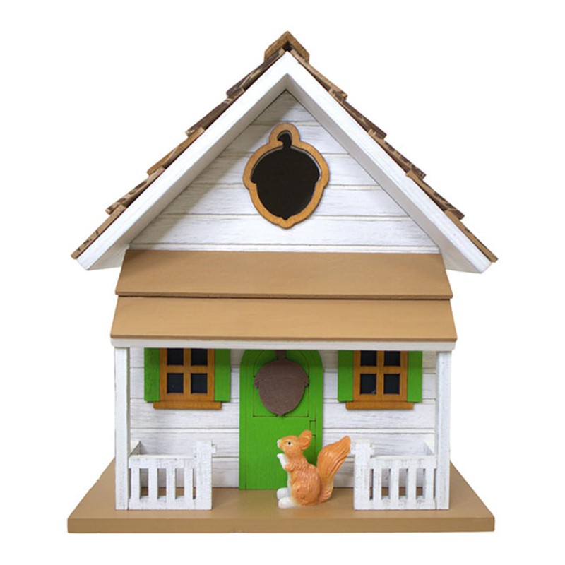 8.75" X 6" 7.5" Squirrel Cottage Birdhouse White 7.5"x8.75"x6" Deck