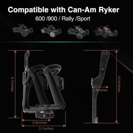 Adjustable Cup Holder for Can-Am Ryker, Water Bottle Mount Driver Right Side Mount 12-20 oz. Fit for Ryker 600 900 Rally 2019-2025 / Sport Edition 2022-2025 (Black-01)
