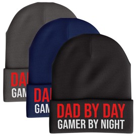 Purple Print House Dad by Day Funny Beanie Hat, Gifts for Dad Mens Fathers Gamer Gift Video Game Retro (Navy Blue)