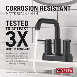 Delta Nicoli Centerset Matte Black Bathroom Faucet, 4 Inch 3 Hole Bathroom Sink Faucet for Vanity, Push-Pop Drain Assembly, Matte Black 25849LF-BL
