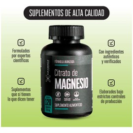 Citrato de Magnesio 120 Cpsulas  Magnesium Citrate  Apoyo Muscular, Nervioso Y Oseo  Alta Absorcin y Equilibrio Mineral  Ideal para Bienestar Diario  