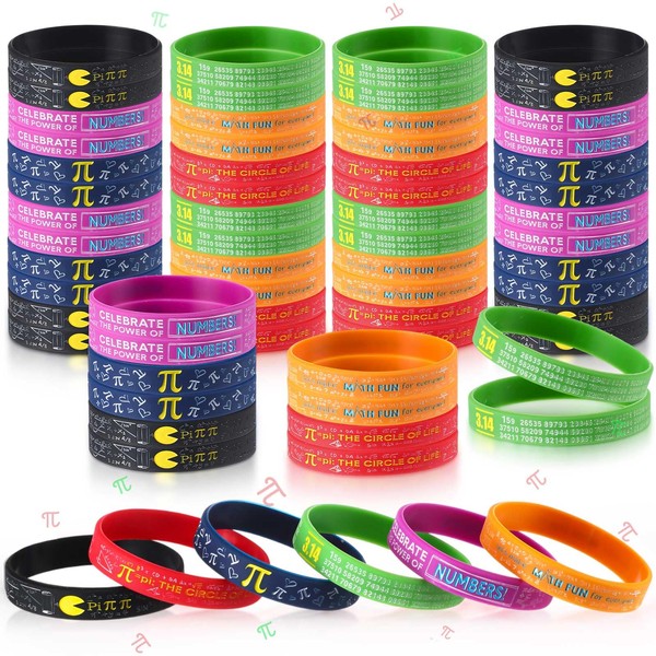 Cunno 60/120 Pcs Pi Day Silicone Bracelets Bulk Funny Math