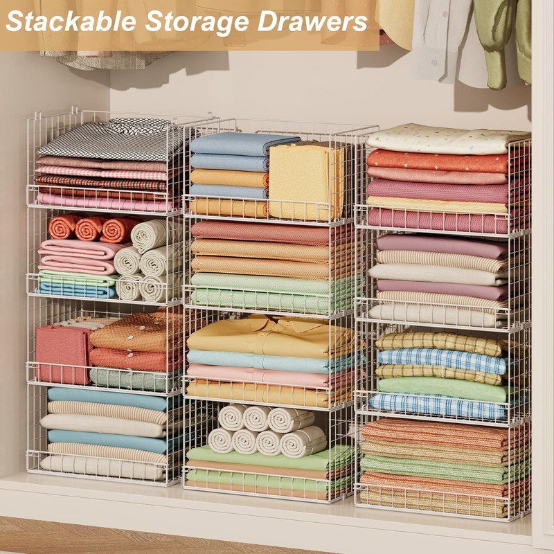 Huxitocan 6-Tier Stackable Closet Organizers and Storage Basket - Foldable