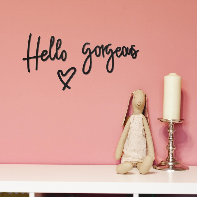 Hello Gorgeous Wall Decor 3D Wooden Hello Gorgeous Sign, Black