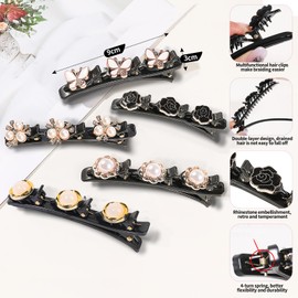 Hair Clip with Crystal Flower, Pack of 5 Hummingbird Hair Clip with 3 Clips, Braided Hair Clip for Women, Girls, Duckbill Rhinestone Hair Clip, Double Layer Hair Clip