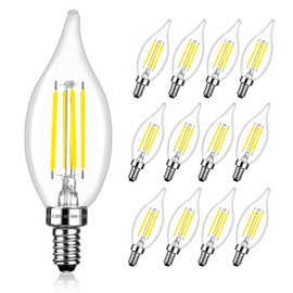 Brtstiun LED Candelabra Bulbs 60 Watt Equivalent, 6W E12 Small Base Dimmable 5000K Daylight White, 600 Lumens, C35 Vintage Candle CA11 Flame Tip LED Chandelier Light Bulbs, 12 Pack