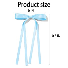 9.8in Pink Big Hair Bows Clips for Women Blue Solid Satin Ribbon Ponytail Hair Barrettes Alligator Hairpins with Long Tail Dress Decor Accessories for Toddler Teen Girls