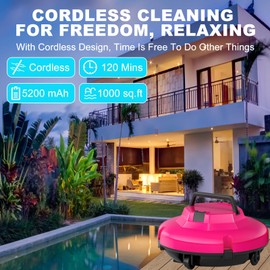 (2025 Upgrade) Cordless Robotic Pool Cleaner, Pool Vacuum for Above Ground Pool with 120 Mins Runtime, Auto-Parking Robot Pool Cleaner for Inground Flat Pools Up to 1000 sq.ft